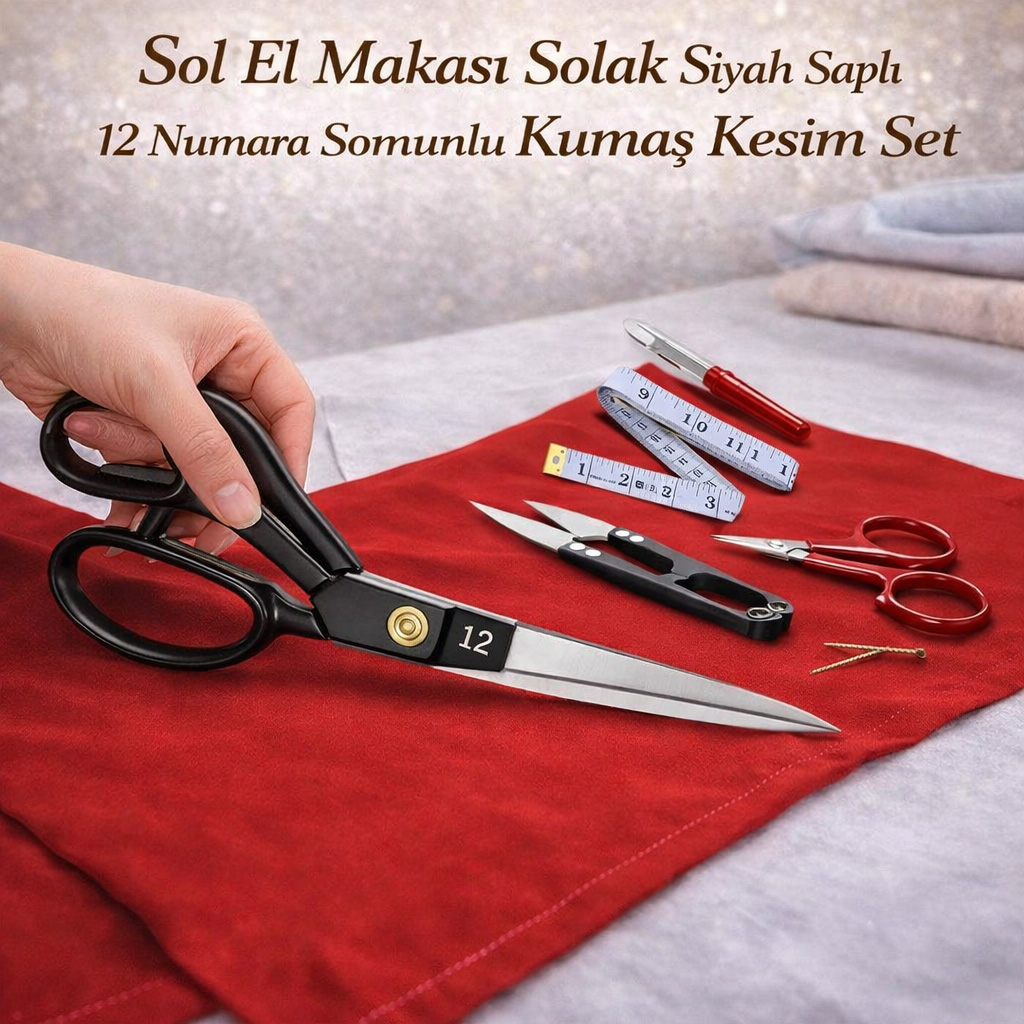 Sol El Makas� Solak Siyah Sapl� 12 Numara Somunlu Kuma� Kesim Makas� Set
