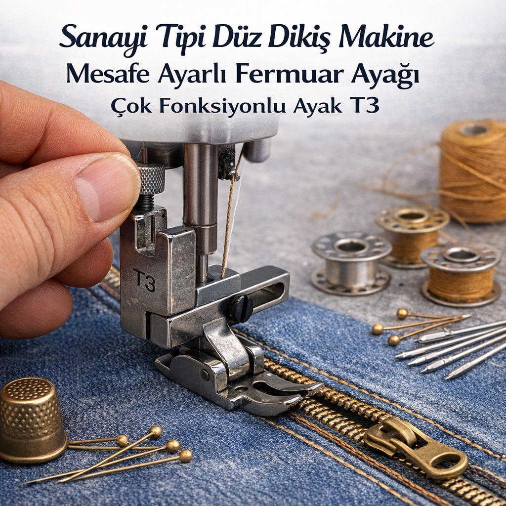 Sanayi Tipi D�z Diki� Makine Mesafe Ayarl� Fermuar Aya�� �ok Fonksiyonlu Ayak T3