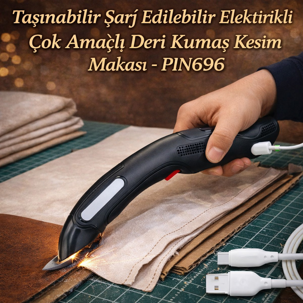 Ta��nabilir �arj Edilebilir Elektirikli �ok Ama�l� Deri Kuma� Kesim Makas�