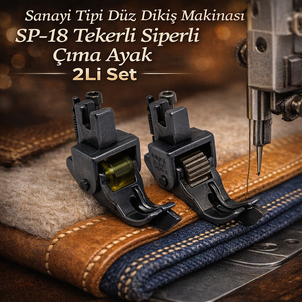 Sanayi Tipi Düz Dikiş Makinası SP-18 Tekerli Siperli Çıma Ayak 2Lİ Set