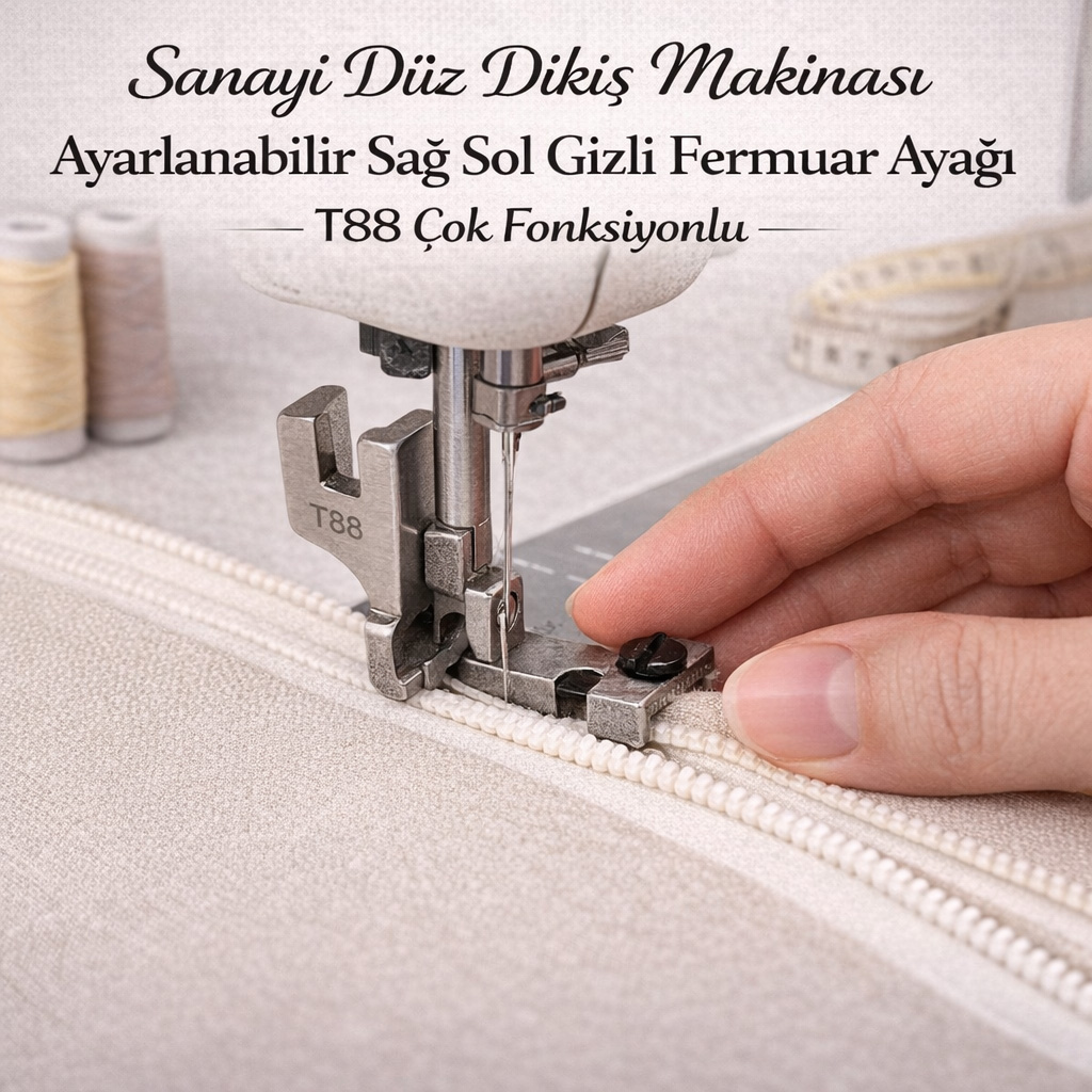 Sanayi D�z Diki� Makinas� Ayarlanabilir Sa� Sol Gizli Fermuar Aya�� T88 �ok Fonksiyonlu