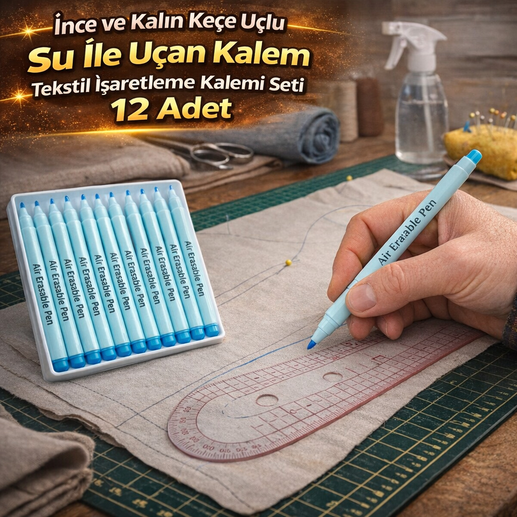 �nce ve Kal�n Ke�e U�lu Su �le U�an Kalem Tekstil I�aretleme Kalemi Seti 12 Adet