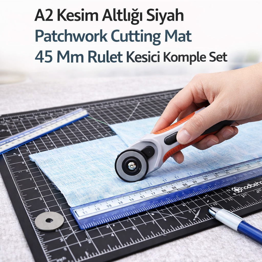 A2 Kesim Altlığı Siyah Patchwork Cutting Mat 45 Mm Rulet Kesici Komple Set