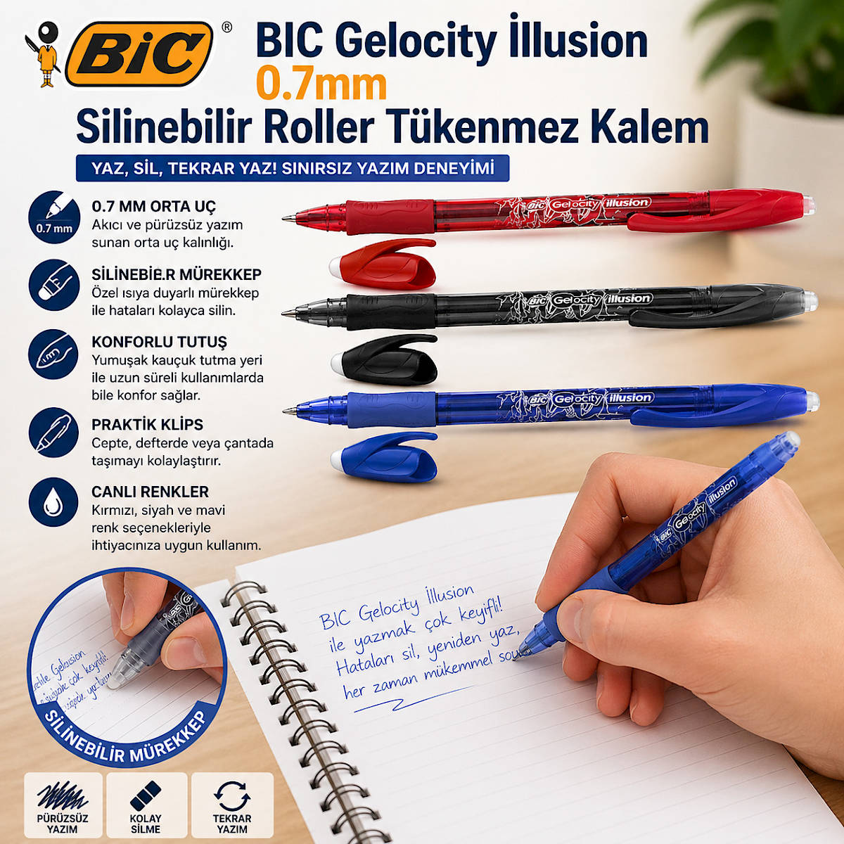 BIC Gelocity İllusion 0.7mm Silinebilir Roller Tükenmez Kalem