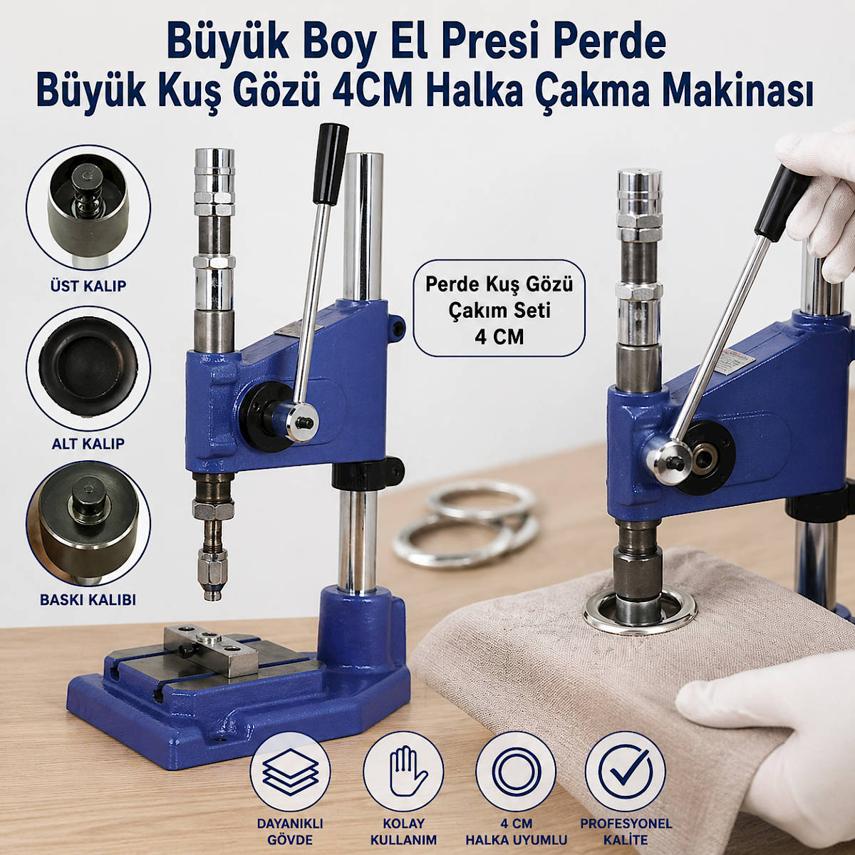 Büyük Boy El Presi Perde Büyük Kuş Gözü 4CM Halka Çakma Makinası