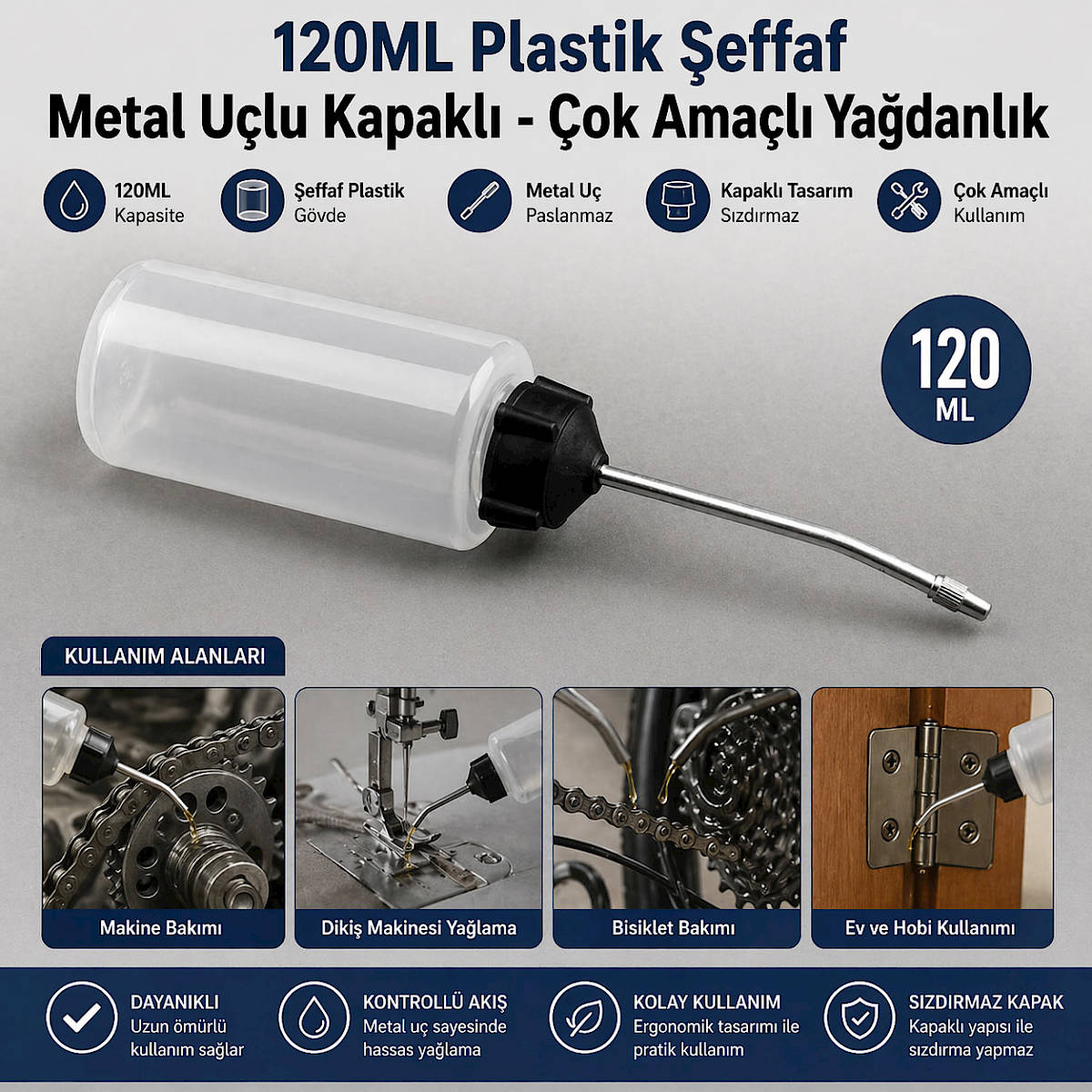 120ML Plastik �effaf Metal U�lu Kapakl� - �ok Ama�l� Ya�danl�k