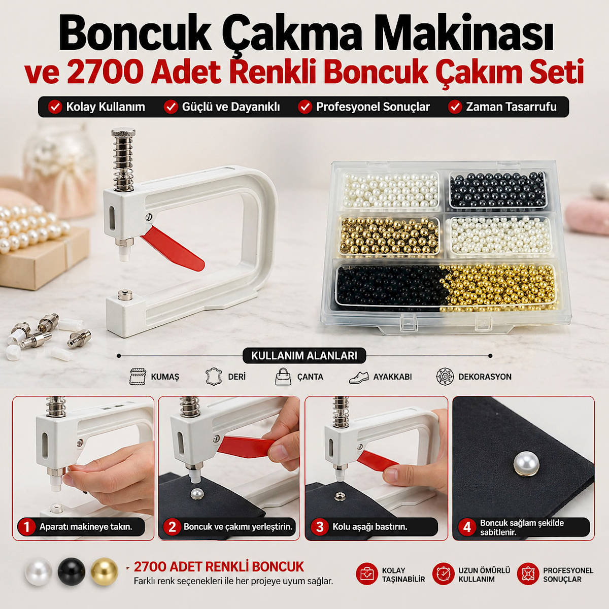 Boncuk �akma Makinas� ve 2700 Adet Renkli Boncuk �ak�m Seti