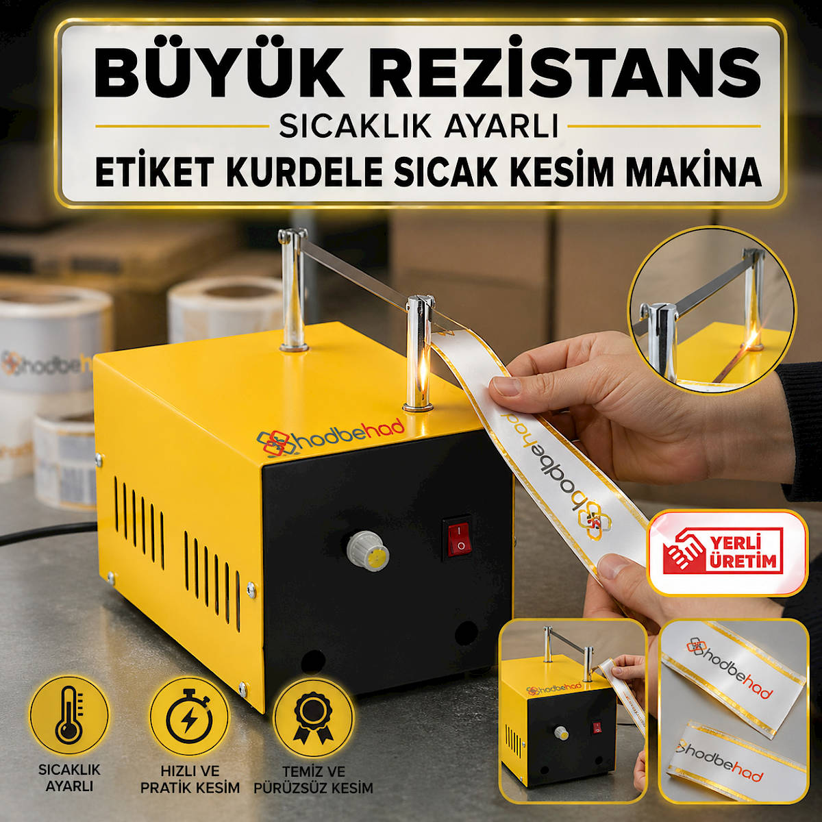 B�y�k Rezistans S�cakl�k Ayarl� Etiket Kurdele S�cak Kesim Makina