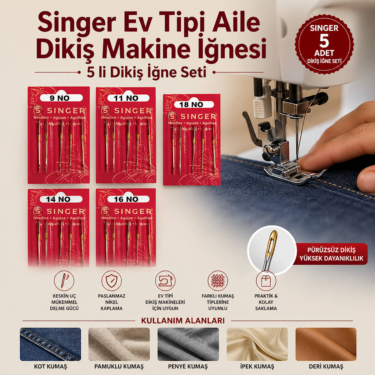 Singer Ev Tipi Aile Diki� Makine ��nesi 5 li Diki� ��ne Seti