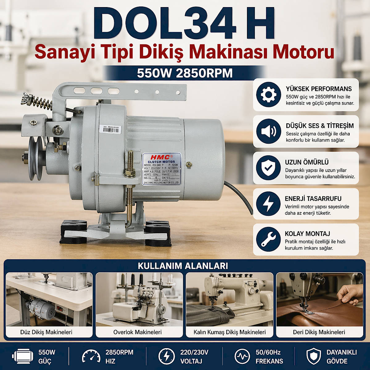 DOL34 H Sanayi Tipi Diki� Makinas� Motoru 550W 2850RPM