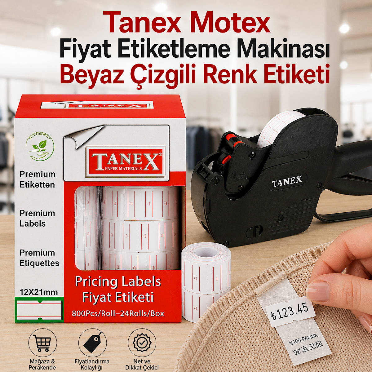 Tanex Motex Fiyat Etiketleme Makinas� Beyaz �izgili Renk Etiketi