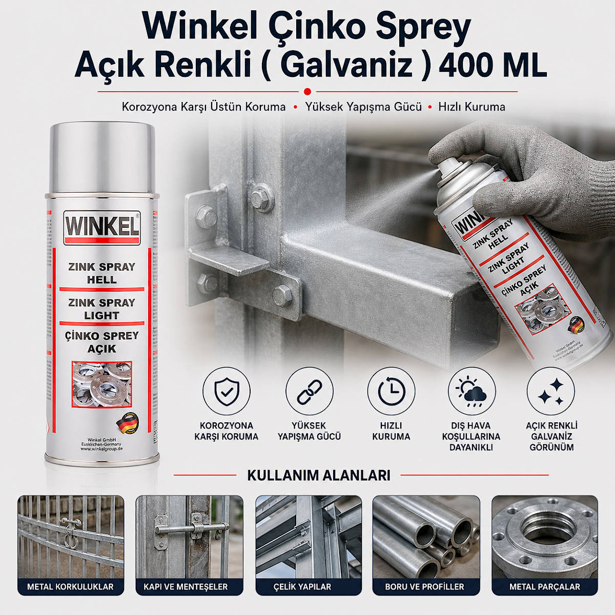 Winkel Çinko Sprey Açık Renkli ( Galvaniz ) 400 ML
