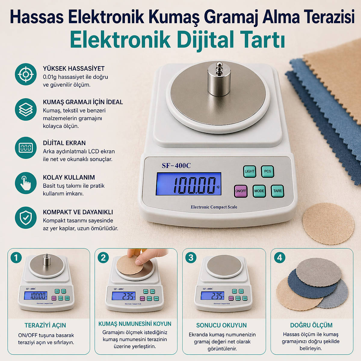 Hassas Elektronik Kuma� Gramaj Alma Terazisi Elektronik Dijital Tart�