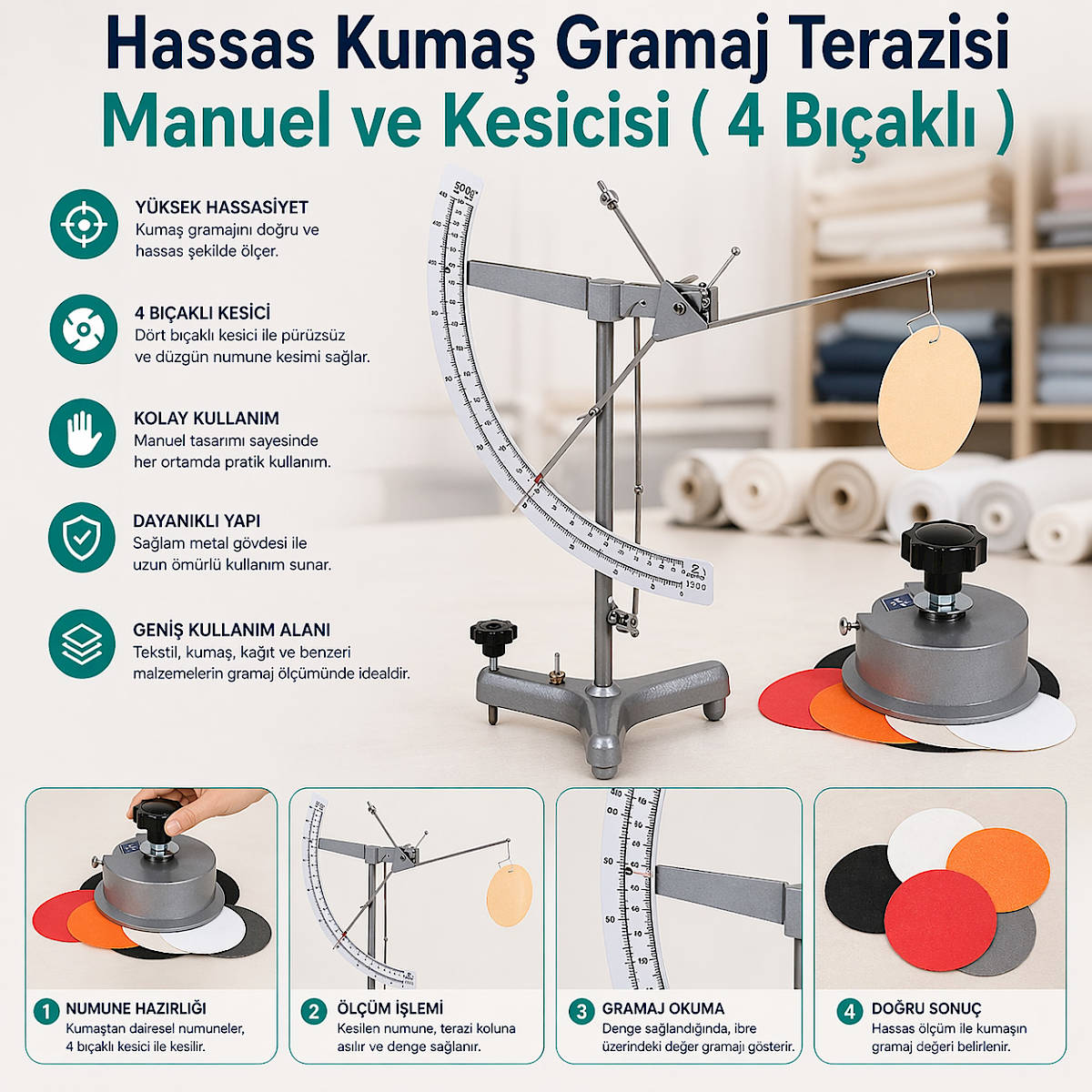 Hassas Kuma� Gramaj Terazisi Manuel ve Kesicisi ( 4 B��akl� )