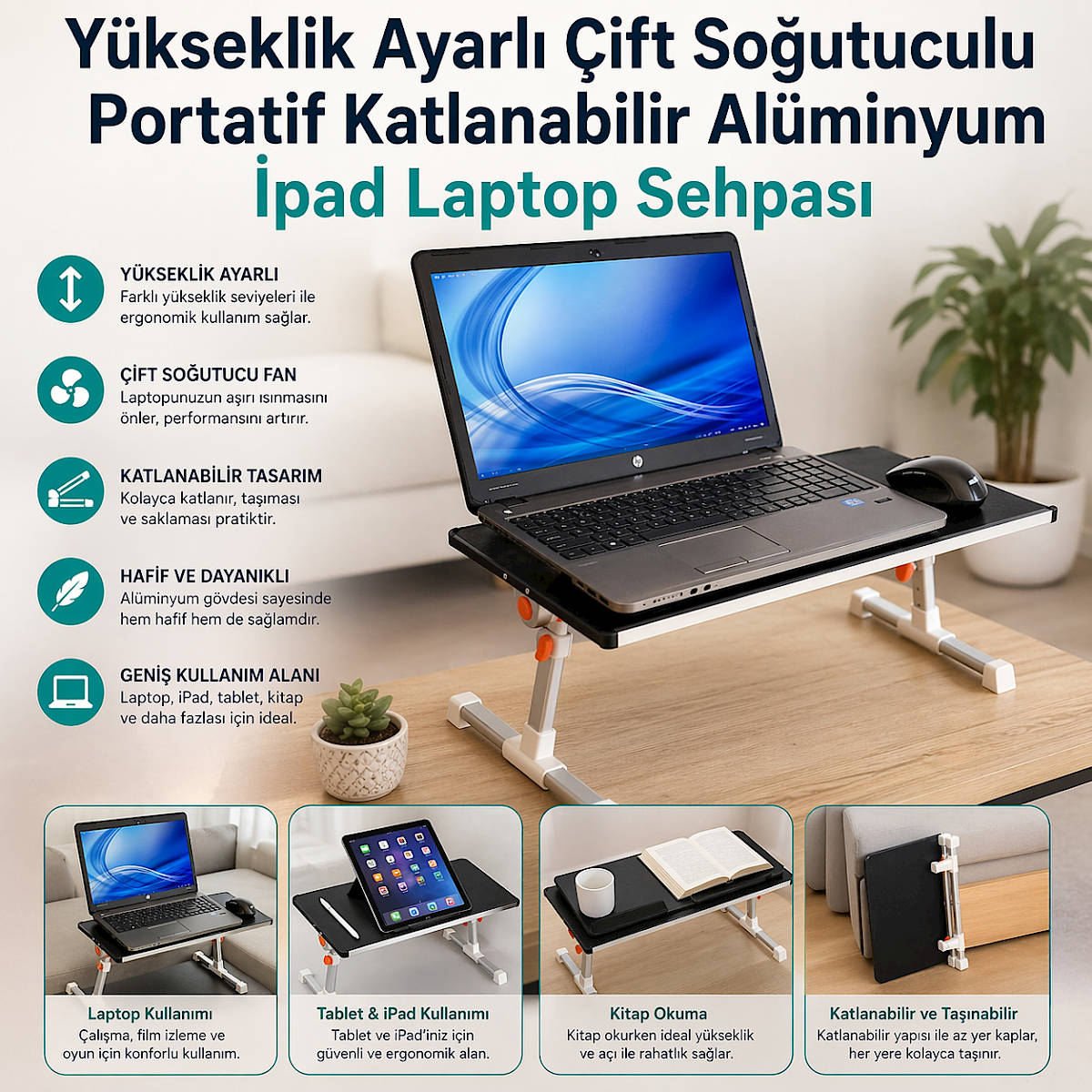 �ift So�utuculu Al�minyum Notebook Masas�-Laptop Sehpas�