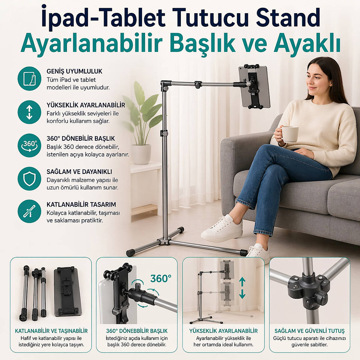 �pad-Tablet Tutucu Stand Ayarlanabilir Ba�l�k ve Ayakl�
