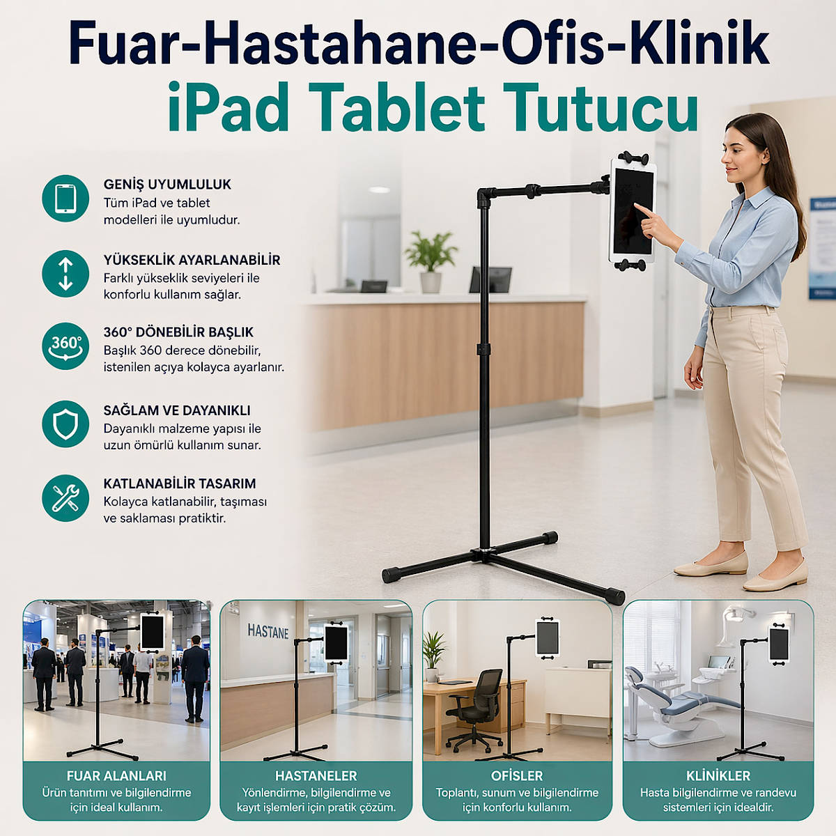 Fuar-Hastahane-Ofis-Klinik iPad Tablet Tutucu