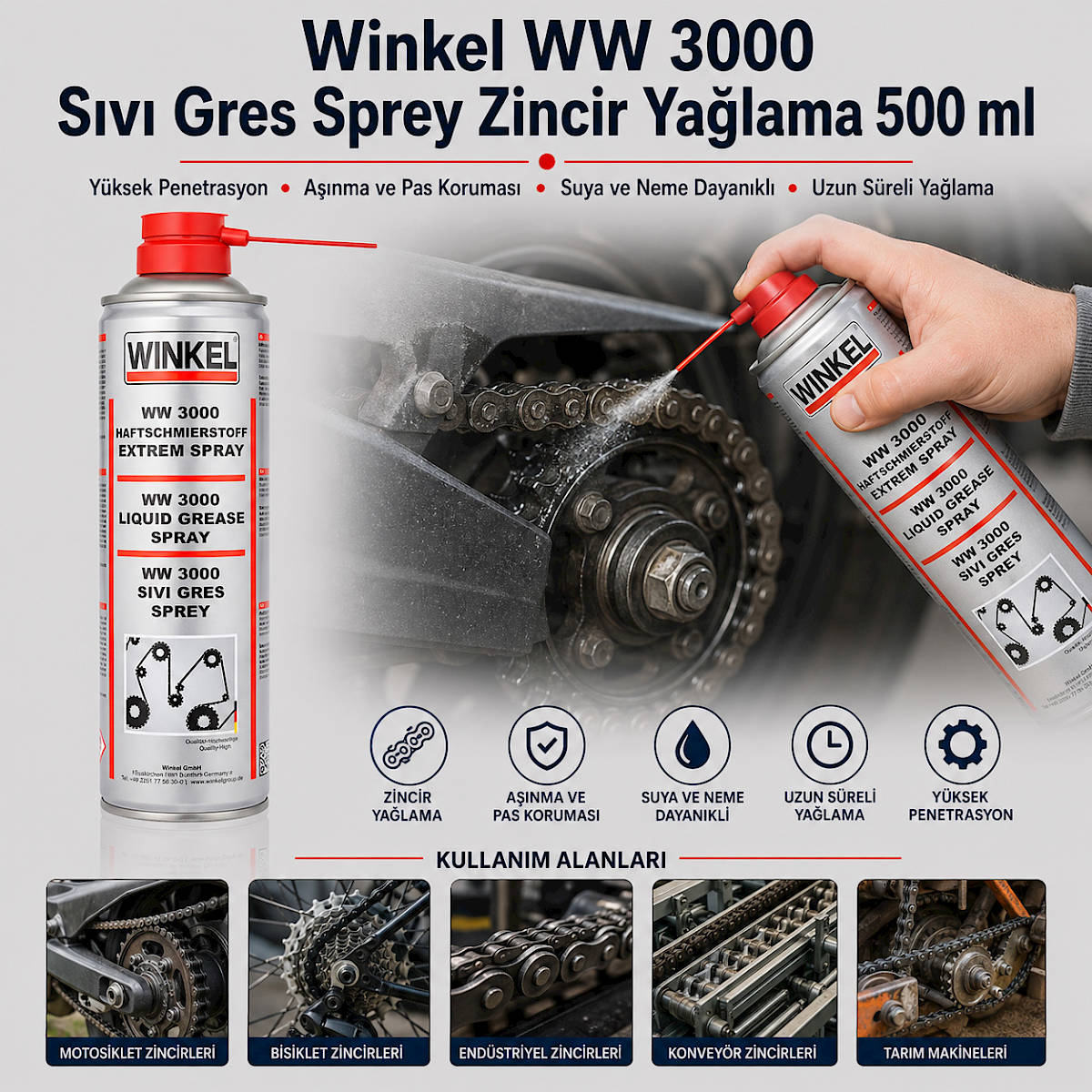 Winkel WW 3000 Sıvı Gres Sprey Zincir Yağlama 500 ml