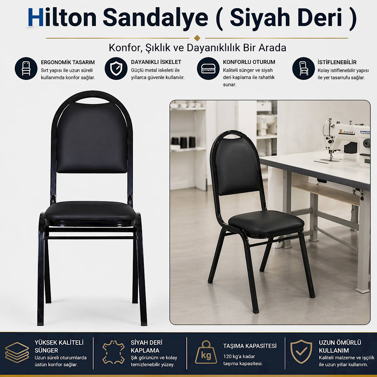 Hilton Sandalye ( Siyah Deri )