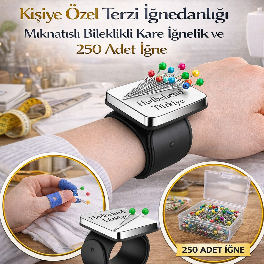 Ki�iye �zel Terzi ��nedanl��� M�knat�sl� Bileklikli Kare ��nelik ve 250 Adet ��ne