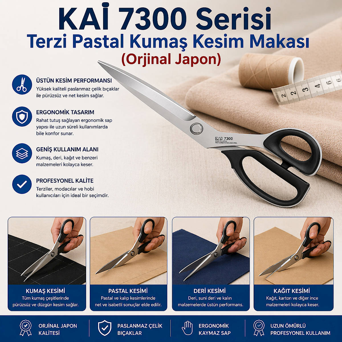 KA� 7300 Serisi Terzi Pastal Kuma� Kesim Makas� (Orjinal Japon)