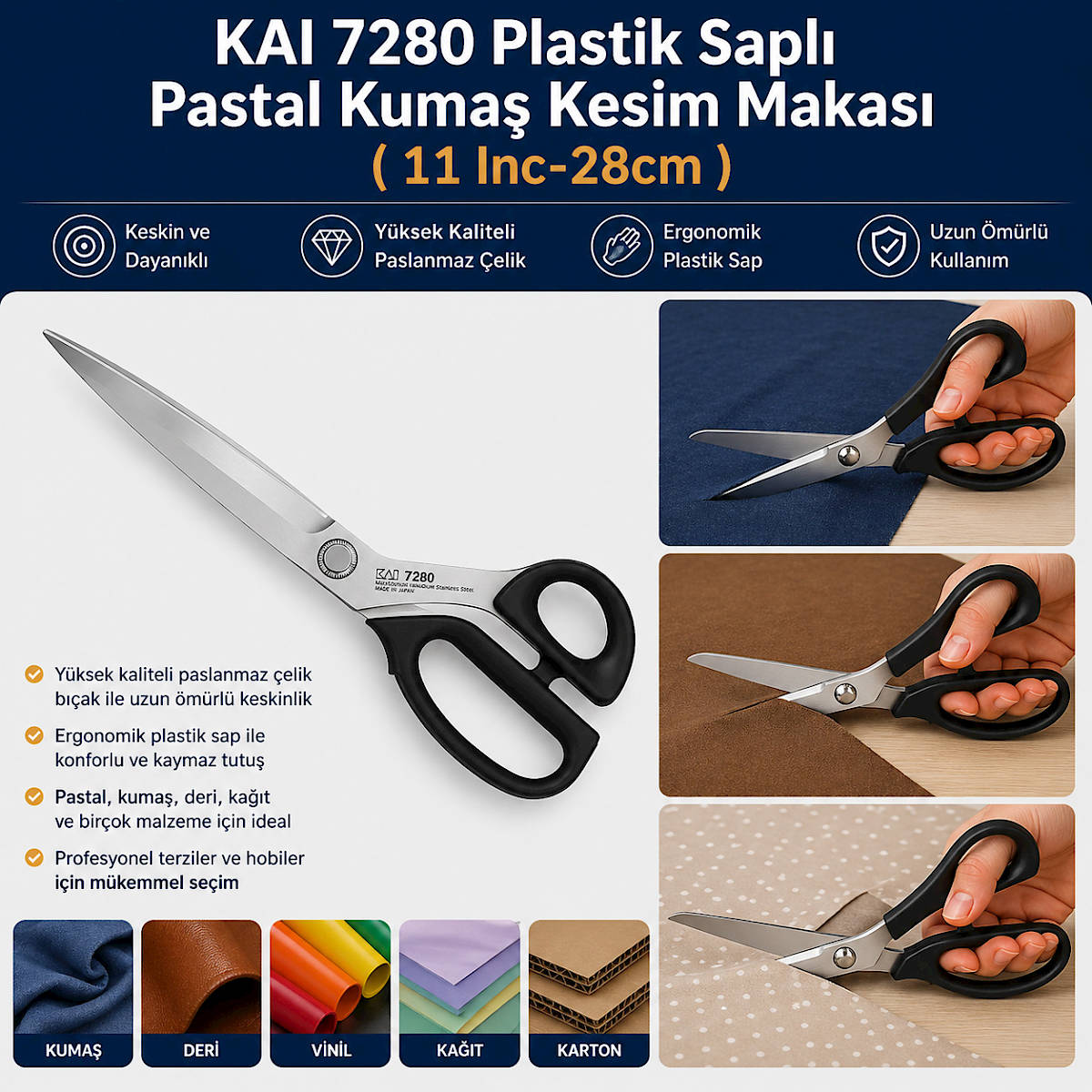 KAI 7280 Plastik Sapl� Pastal Kuma� Kesim Makas� ( 11 Inc-28cm )