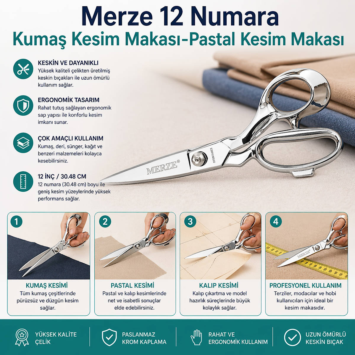 Merze 12 Numara Kuma� Kesim Makas�-Pastal Kesim Makas�