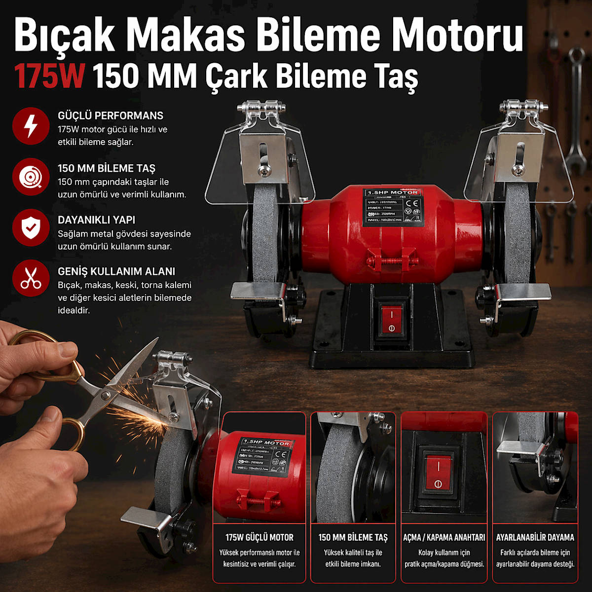 B��ak Makas Bileme Motoru 175W 150 MM �ark Bileme Ta�