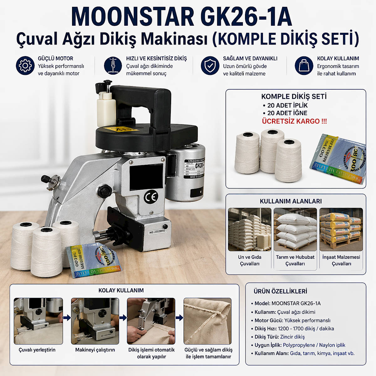 MOONSTAR GK26-1A �uval A�z� Diki� Makinas� (KOMPLE D�K�� SET�)