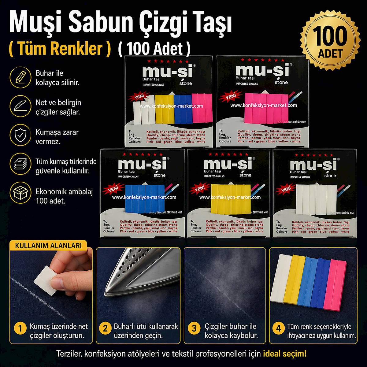 Mu�i Sabun �izgi Ta�� ( T�m Renkler ) ( 100 Adet )