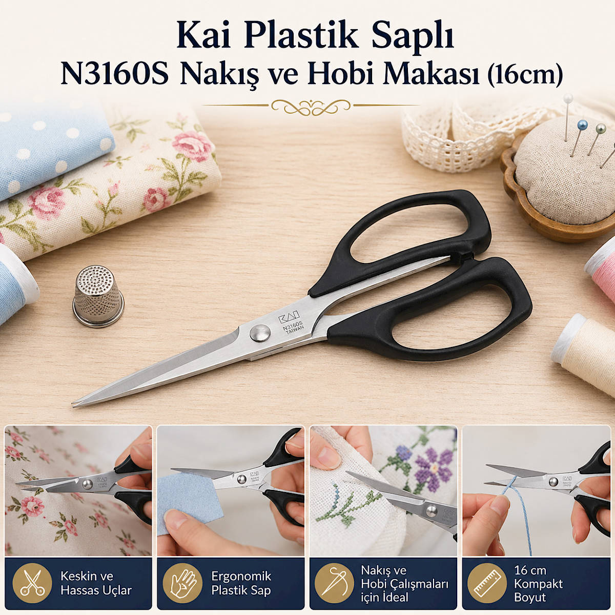 Kai Plastik Sapl� N3160S Nak�� ve Hobi Makas� (16cm)
