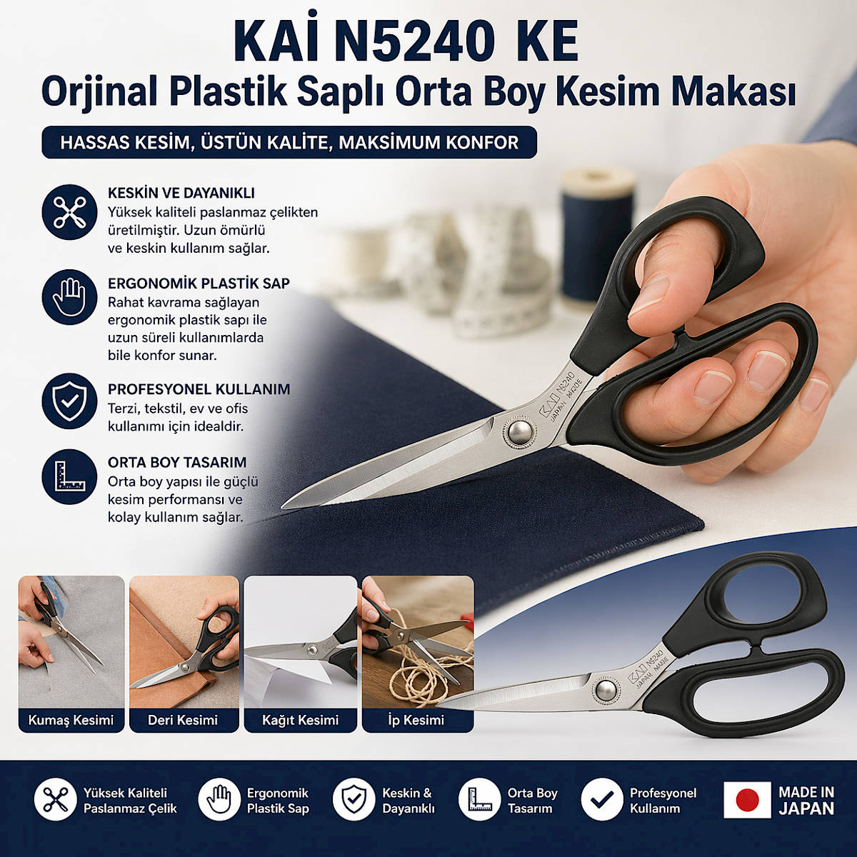 KA� N5240 KE Orjinal Plastik Sapl� Orta Boy Kesim Makas�