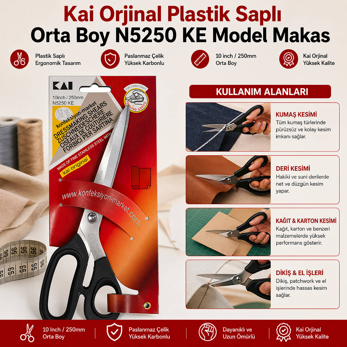 Kai Orjinal Plastik Sapl� Orta Boy N5250 KE Model Makas