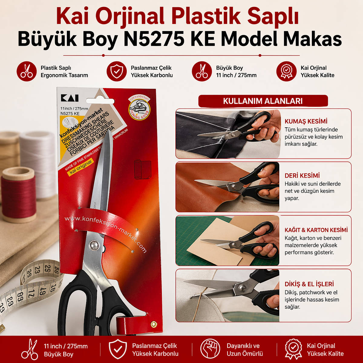 Kai Orjinal Plastik Sapl� B�y�k Boy N5275 KE Model Makas