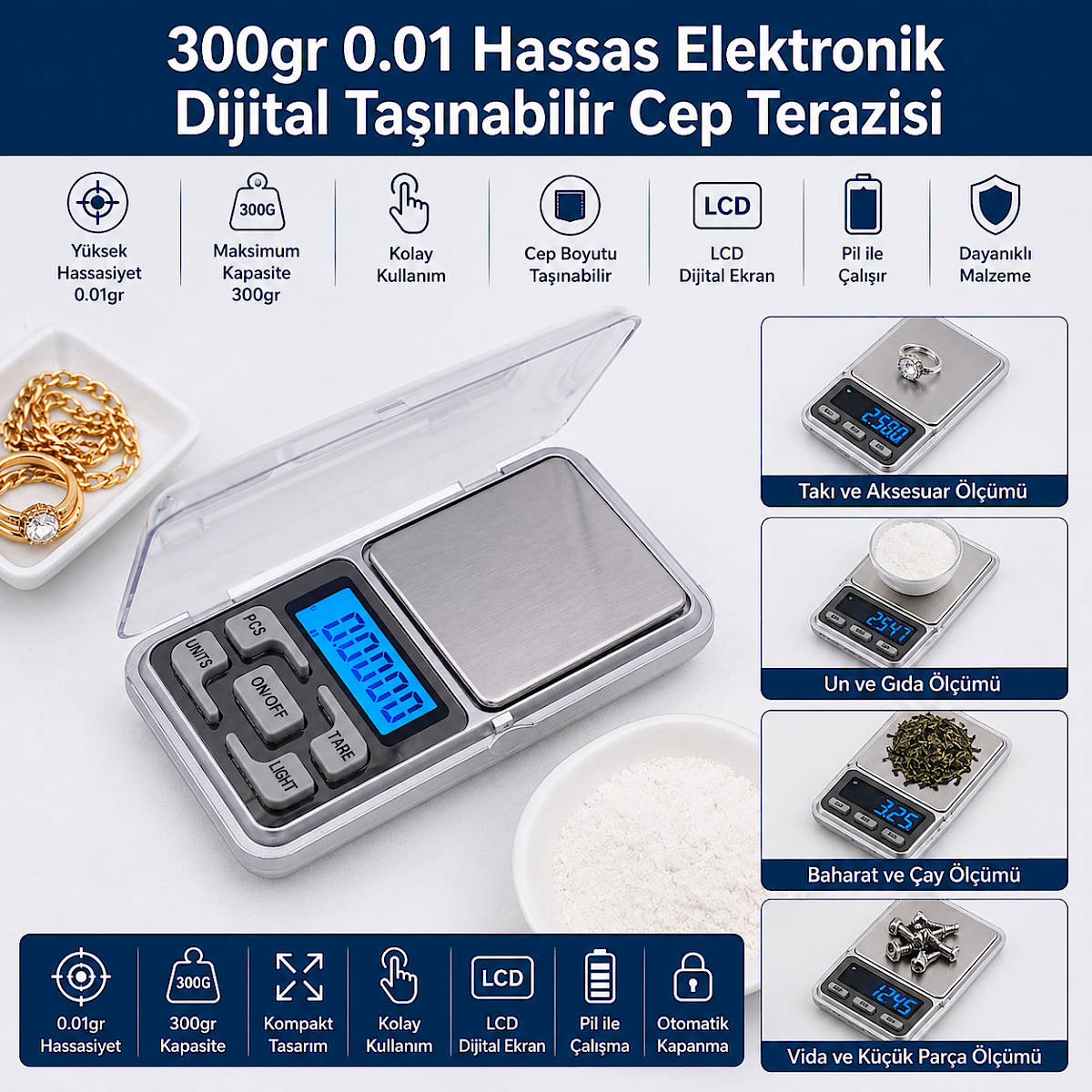 Hodbehod Marka Dijital Hassas Elektronik Cep Terazi Tart� 300 gr 0.01 gr