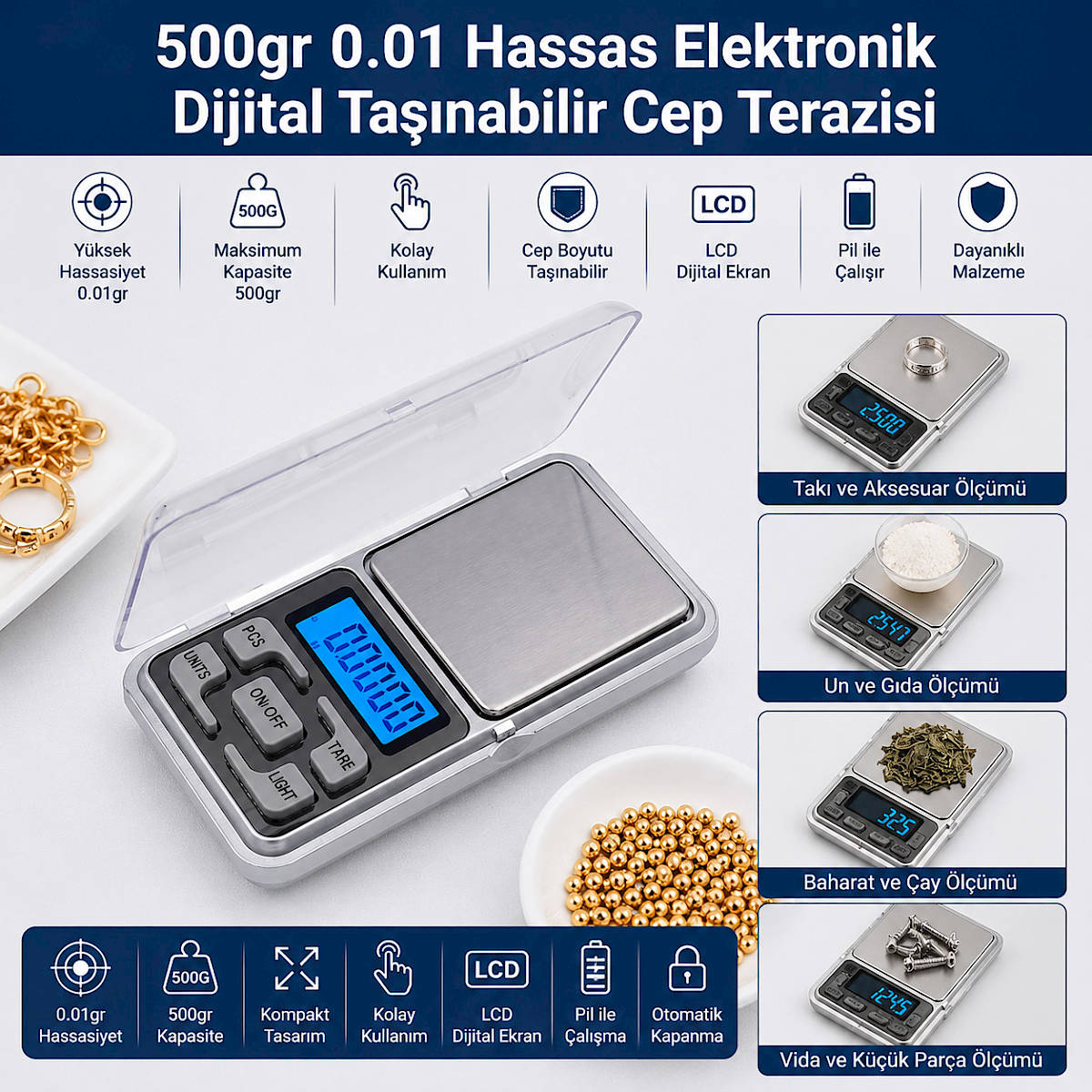 Hodbehod Marka Dijital Hassas Elektronik Cep Terazi Tart� 500 gr 0.01 gr