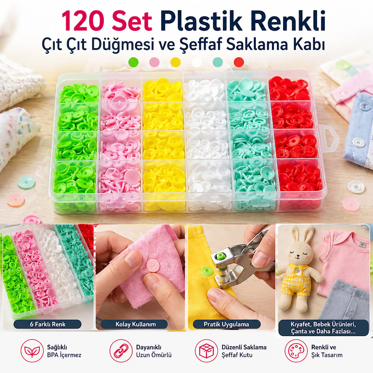 120 Set Plastik Renkli ��t ��t D��mesi ve �effaf Saklama Kab�