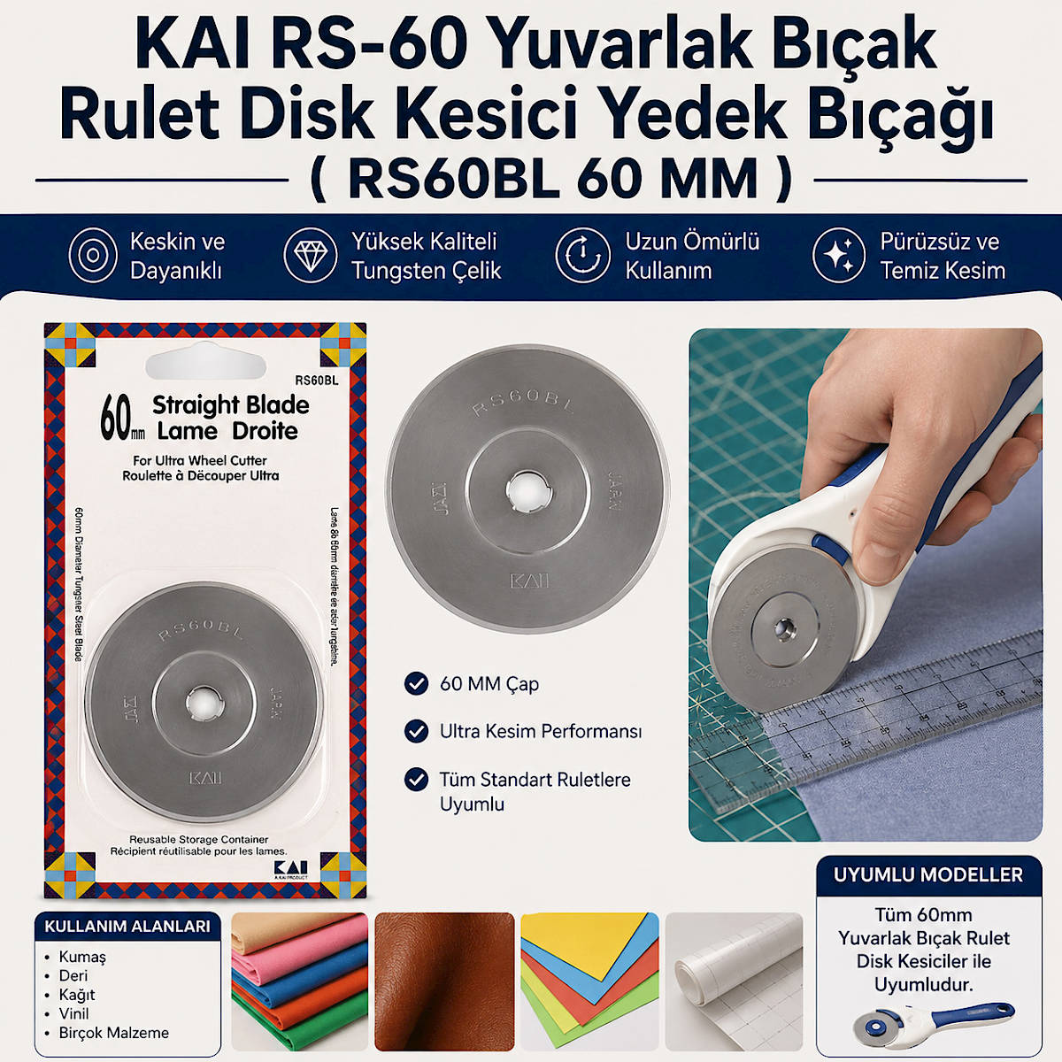 KAI RS-60 Yuvarlak B��ak Rulet Disk Kesici Yedek B��a�� ( RS60BL 60 MM )