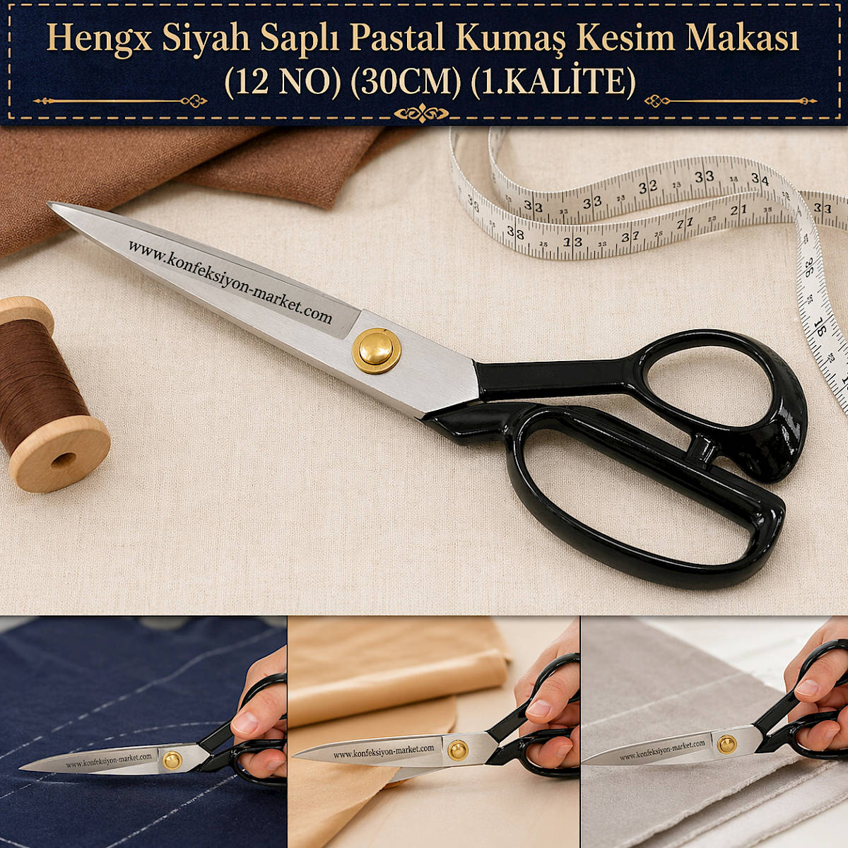 Hengx Siyah Sapl� Pastal Kuma� Kesim Makas� (12 NO) (30CM) (1.KAL�TE)