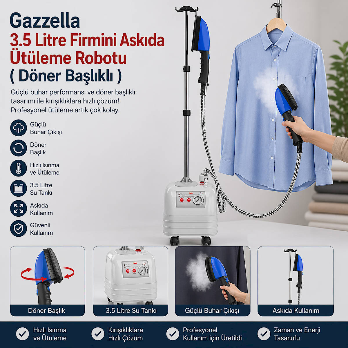 Gazzella 3.5 Litre Fırmıni Askıda Ütüleme Robotu ( Döner Başlıklı)