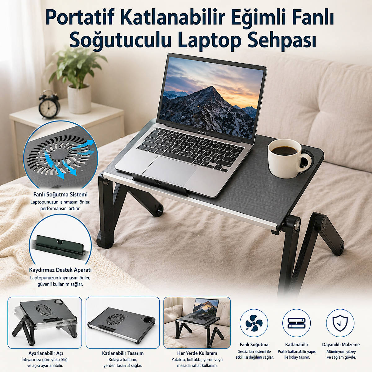 So�utuculu Portatif Al�minyum Laptop Sehpas�-Notebook Masas�
