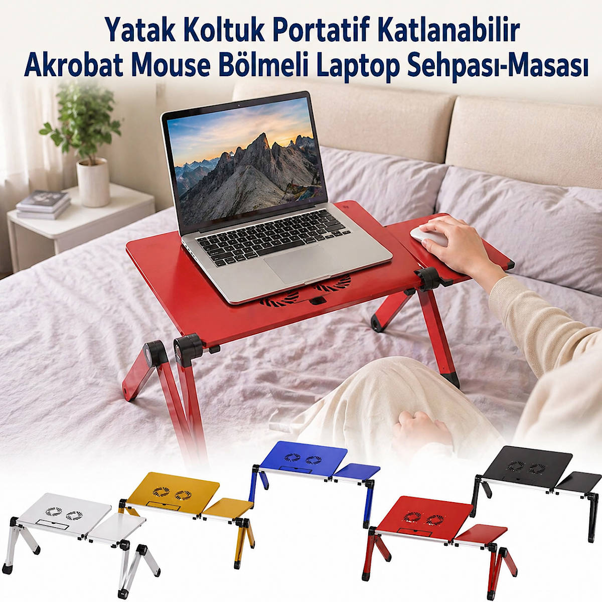  G�rsel 1G�rsel 2G�rsel 3G�rsel 4 �ift So�utuculu Mouse B�lmeli Al�minyum Laptop Sehpas�-Notebook Masas�