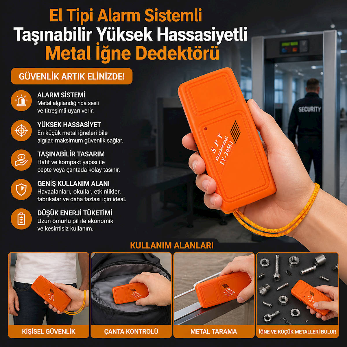El Tipi Alarm Sistemli Ta��nabilir Y�ksek Hassasiyetli Metal ��ne Dedekt�r�