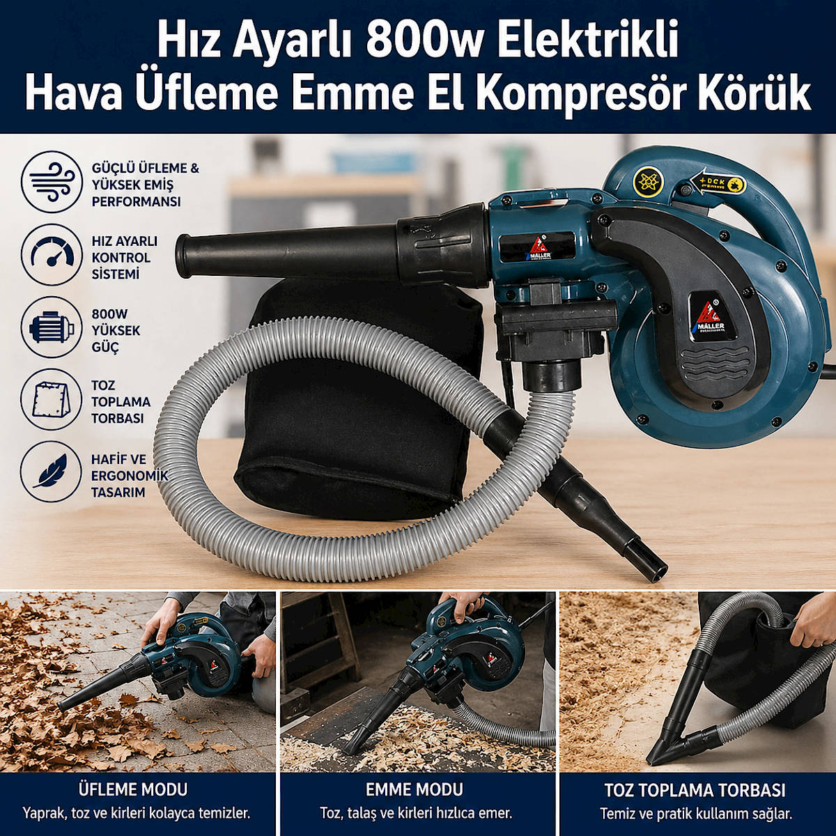 H�z Ayarl� 800w Elektrikli Hava �fleme Emme El Kompres�r K�r�k