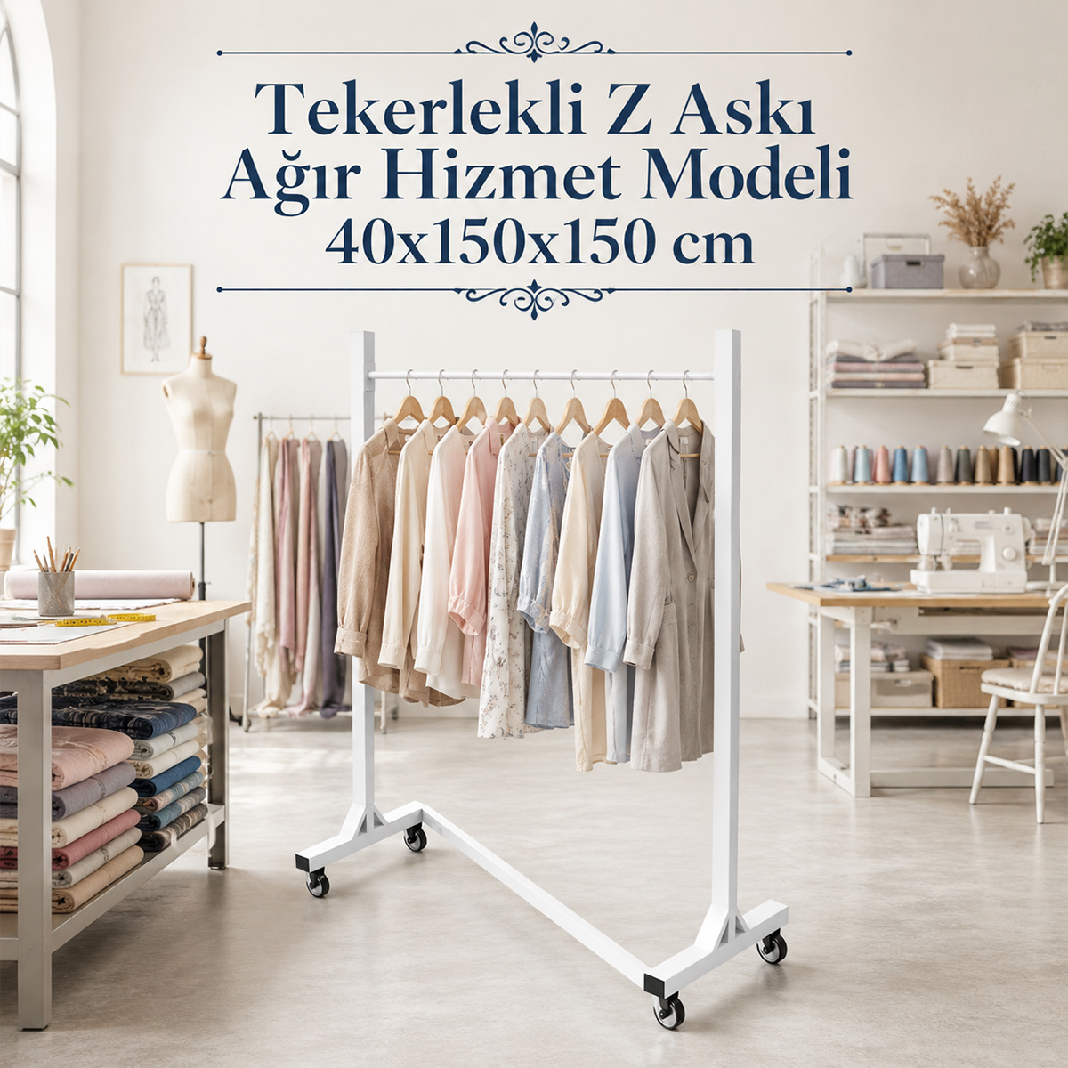 Tekerlekli Z Askı Ağır Hizmet Modeli 40x150x150 cm