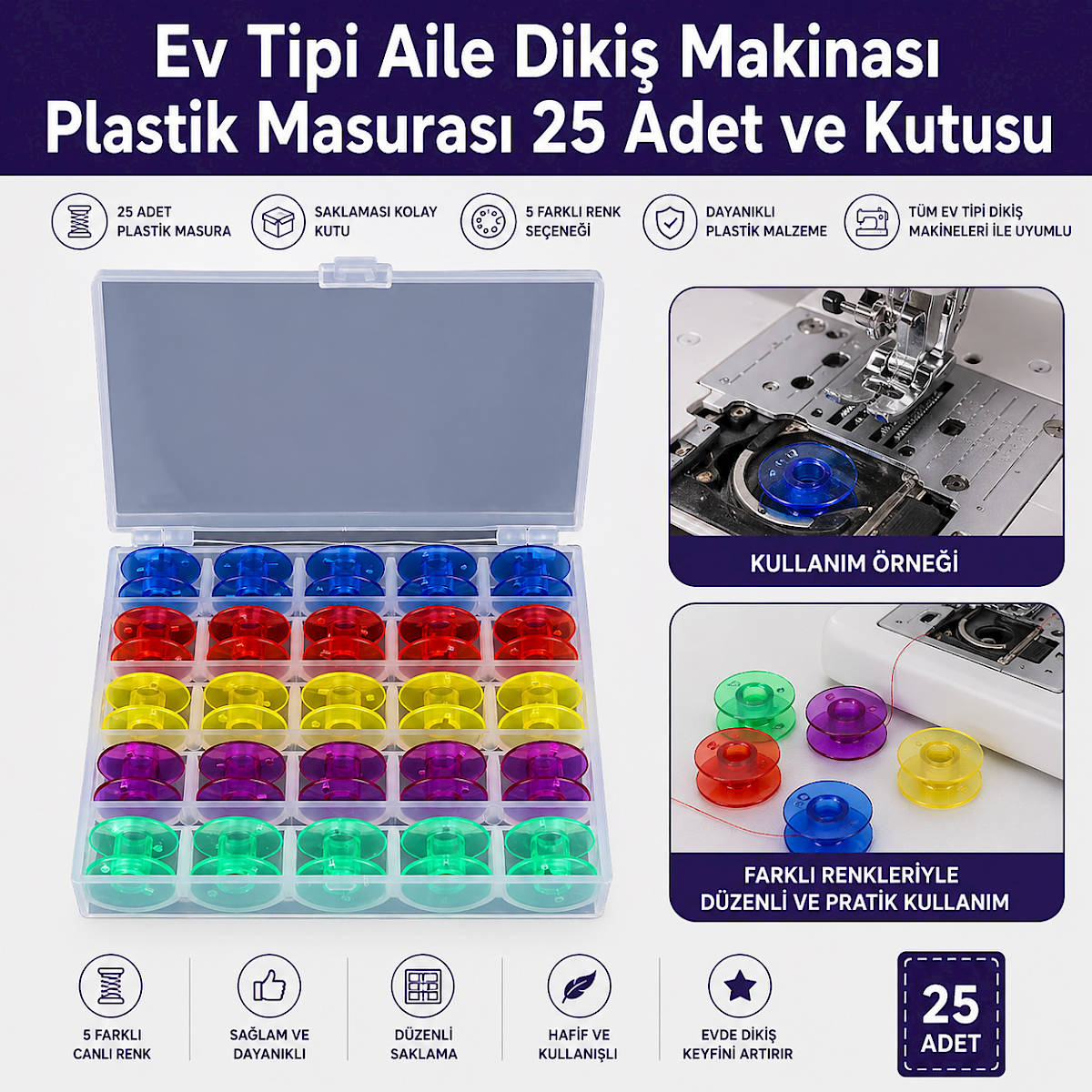 Ev Tipi Aile Diki� Makinas� Plastik Masuras� 25 Adet ve Kutusu