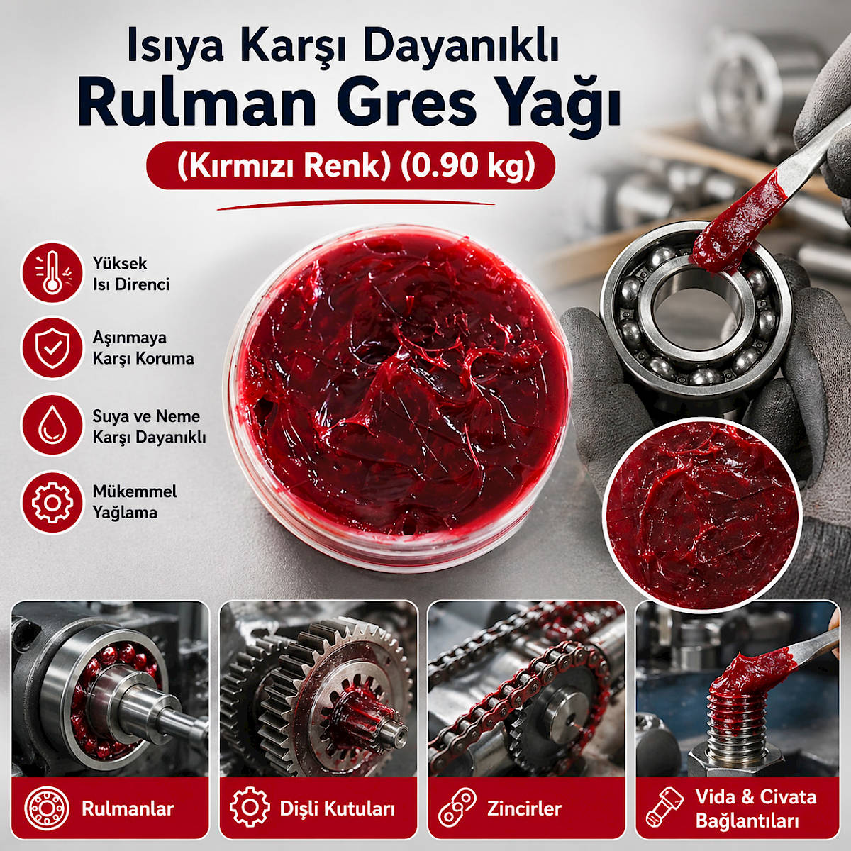 Is�ya Kar�� Dayan�kl� Rulman Gres Ya�� (K�rm�z� Renk) (0.90 kg)