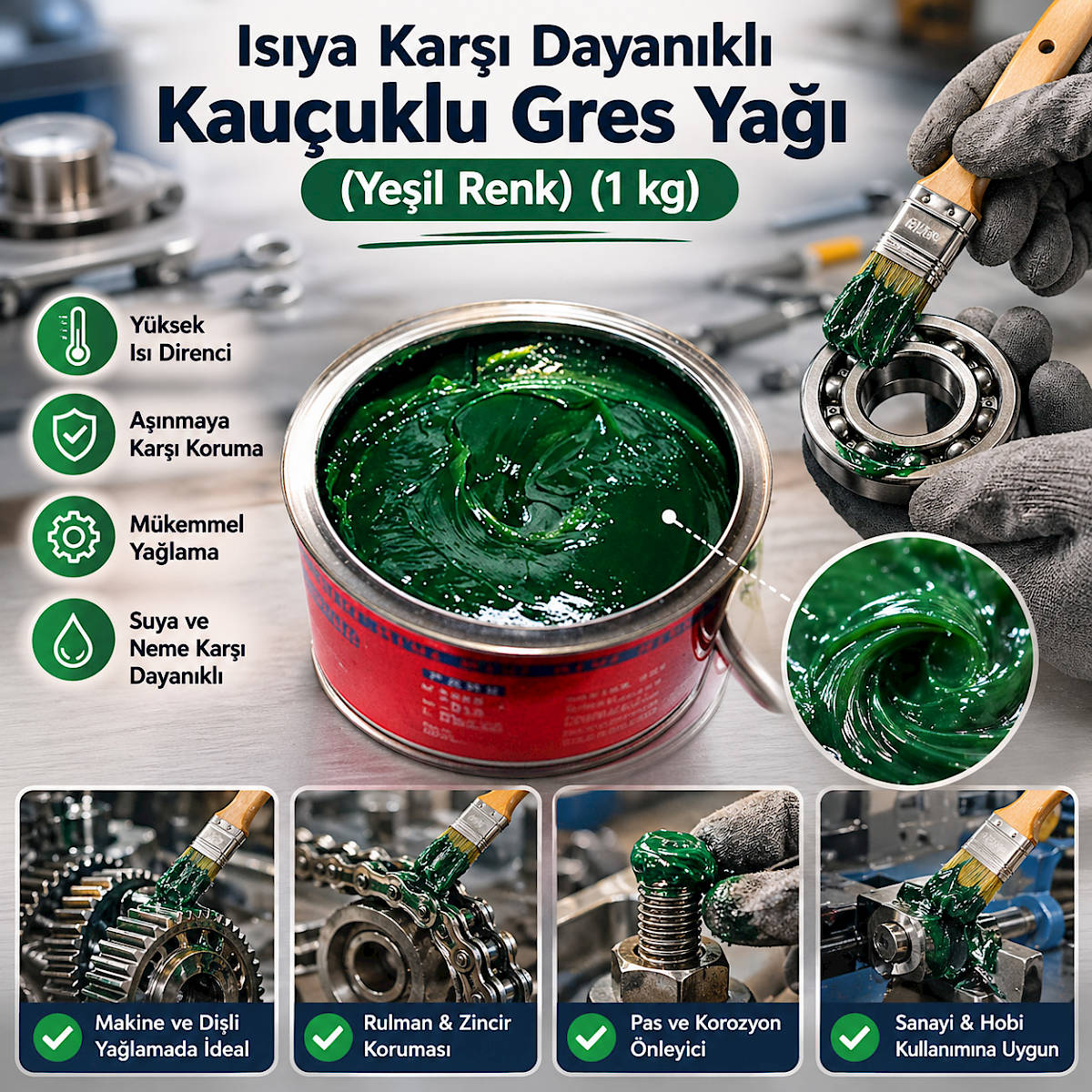 Is�ya Kar�� Dayan�kl� Kau�uklu Gres Ya�� (Ye�il Renk) (1 kg)