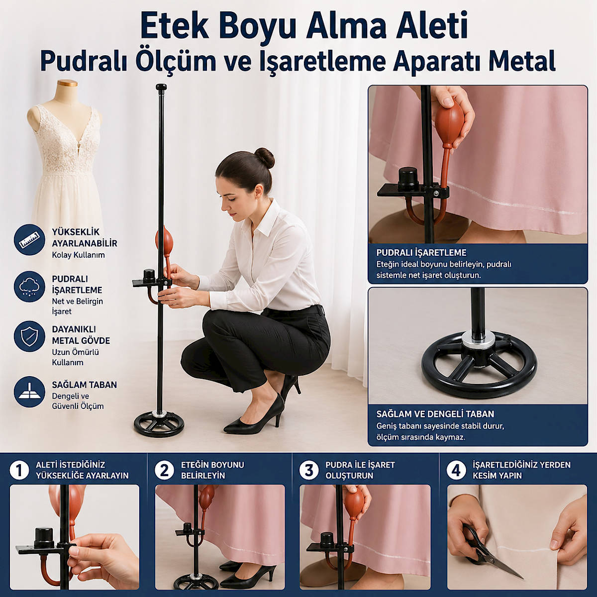 Etek Boyu Alma Aleti Pudral� �l��m ve ��aretleme Aparat� Metal