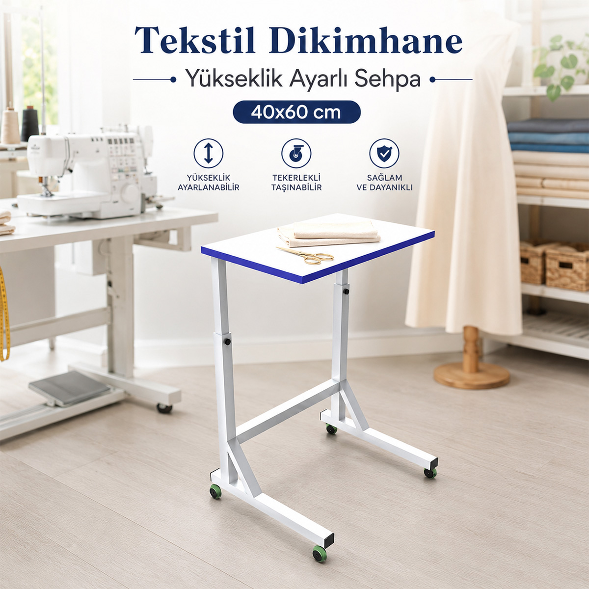 Tekstil Dikimhane Y�kseklik Ayarl� Sehpa 40x60 cm